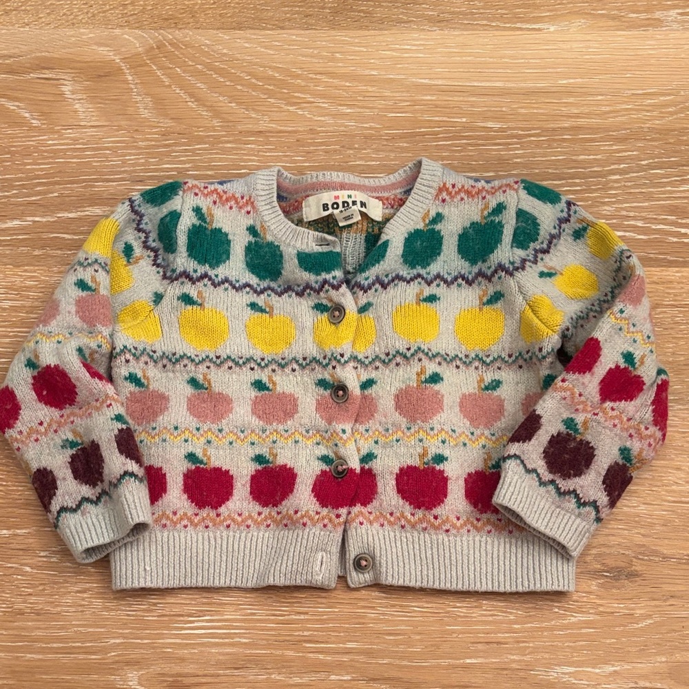 Boden Kids Multicolor Apple Pattern Cardigan